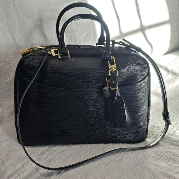 Louis Vuitton Epi Deauville Black Noir Bag Travel Luggage Keepall Speedy Leather - Picture 1 of 15